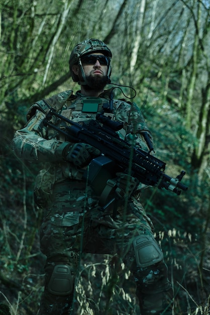 Premium Photo | Portrait of airsoft player in professional equipment ...