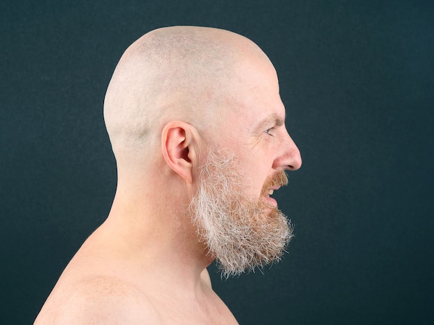 Premium Photo | Portrait of a bearded and bald man in profile