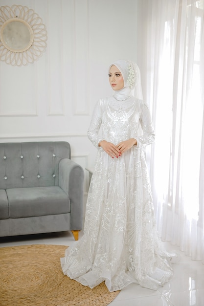 white wedding dress hijab