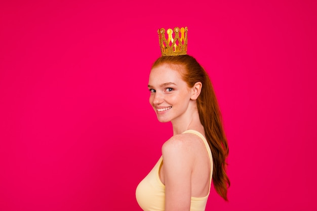 Premium Photo Portrait Beautiful Redhead Girl Isolated Over Pink Wall
