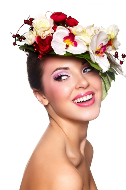 Portrait Of Gorgeous Young Woman With Flowers On Head 