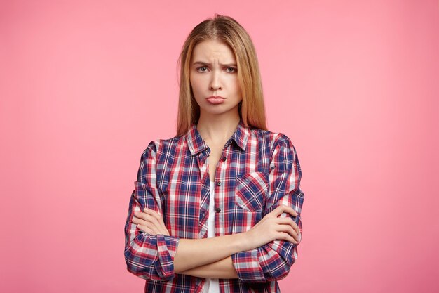 Free Photo | Portrait of blonde woman in striped shirt