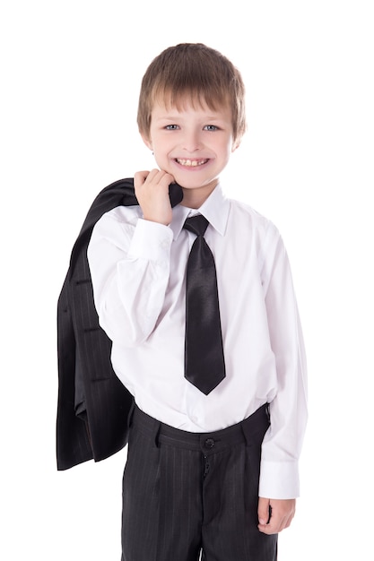 Premium Photo | Portrait of cute little boy in business suit isolated ...