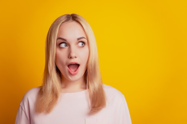 Premium Photo | Portrait of excited crazy funky lady open mouth look ...