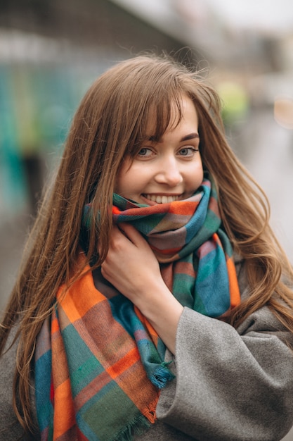 Premium Photo Portrait Of A Girl In Coat And Scarf