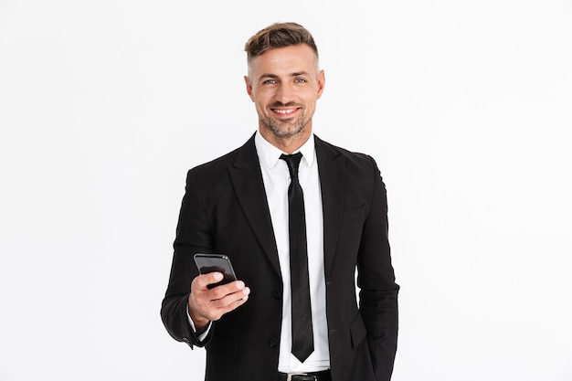 Premium Photo Portrait Of A Handsome Confident Businessman Wearing Suit Standing Isolated 1376