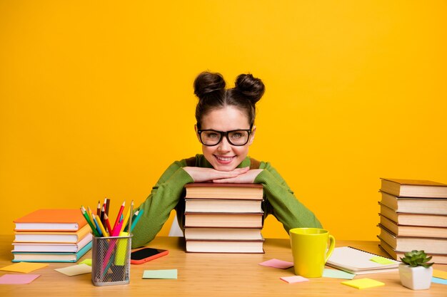 Premium Photo | Portrait of intellectual brainy girl nerd preparing ...