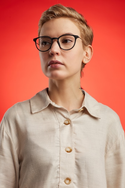 Premium Photo Portrait Of Modern Woman Wearing Black Rimmed Glasses