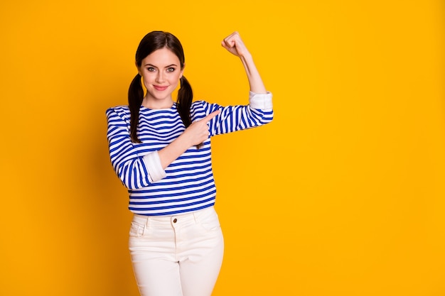 Premium Photo | Portrait of positive cheerful charming girl practice ...