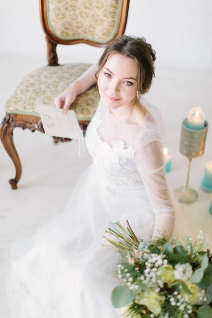 Premium Photo | Portrait of a romantic tender bride in white long ...