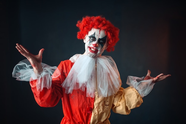 Premium Photo | Portrait of scary bloody clown with crazy eyes.