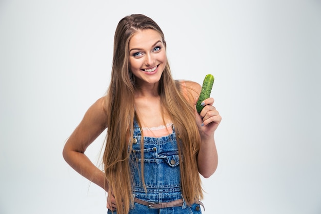 Premium Photo Portrait Of A Smiling Girl Holding Cucumber 2858