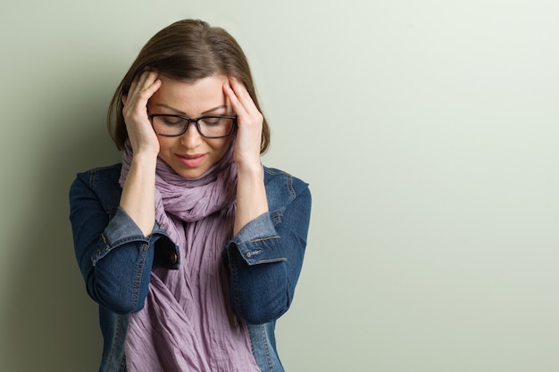 Portrait stressed sad middle aged woman Premium Photo