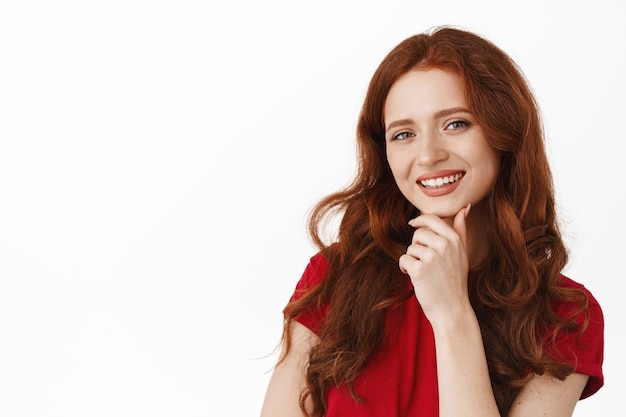 Free Photo Portrait Of Successful Smiling Redhead Woman