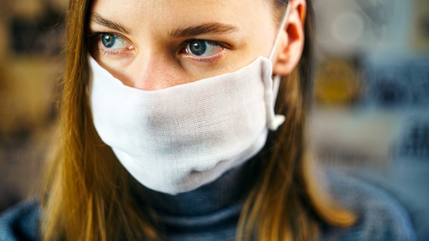 Premium Photo | Portrait of a woman in a gauze mask