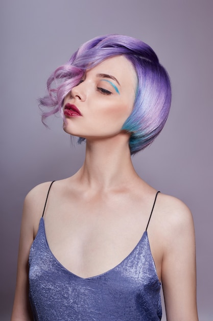 Portrait Of A Woman With Bright Colored Flying Hair All Shades Of