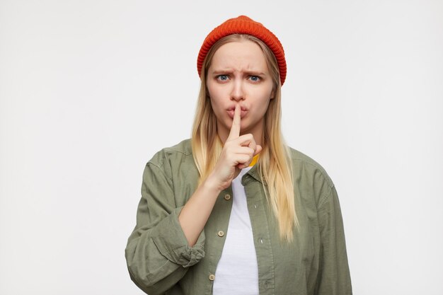 Free Photo | Portrait of young severe long haired blonde lady frowning ...