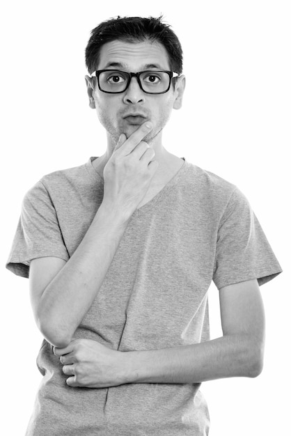 Premium Photo | Portrait of young skinny nerd man wearing eyeglasses ...