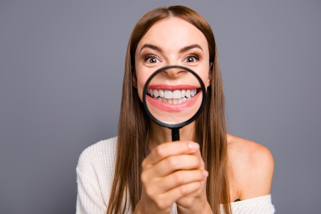 Portrait Of Woman With Magnifier In The Hand Stock Photo   Image Of