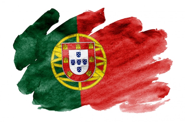 プレミアム写真 ポルトガルの国旗は 白で隔離される液体水彩風で描かれています