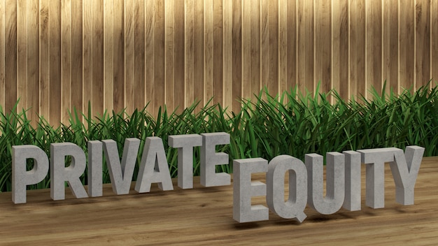 Poster lettering private equity. large letters on a wooden table. Premium Photo