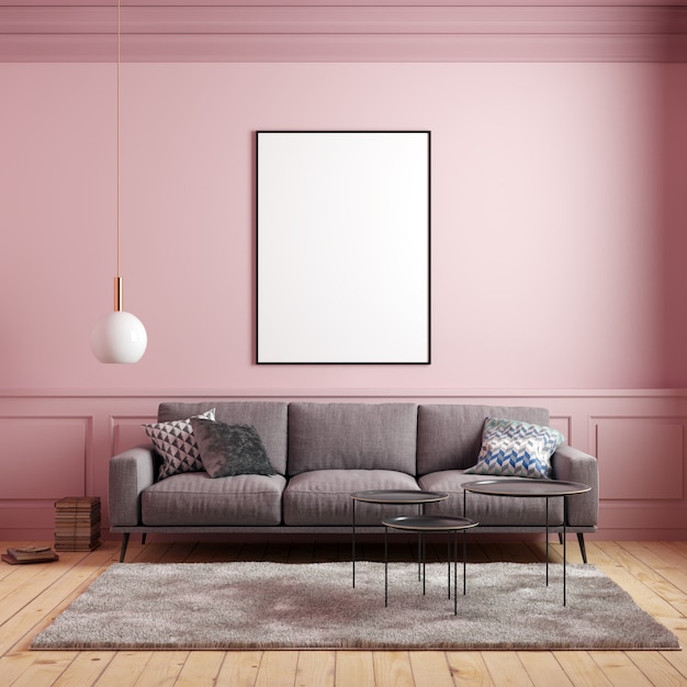 Download Premium Photo | Poster mockup in pink interior with sofa and decorations