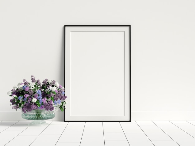 Download Premium Photo | Poster mockup in white interior with flower decoration