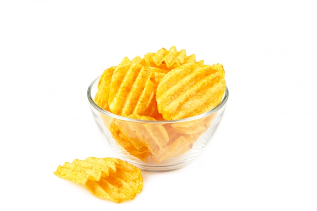 Premium Photo Potato Chips On Bowl Isolated On White Background