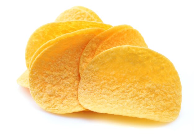 Premium Photo | Potato chips on a white background