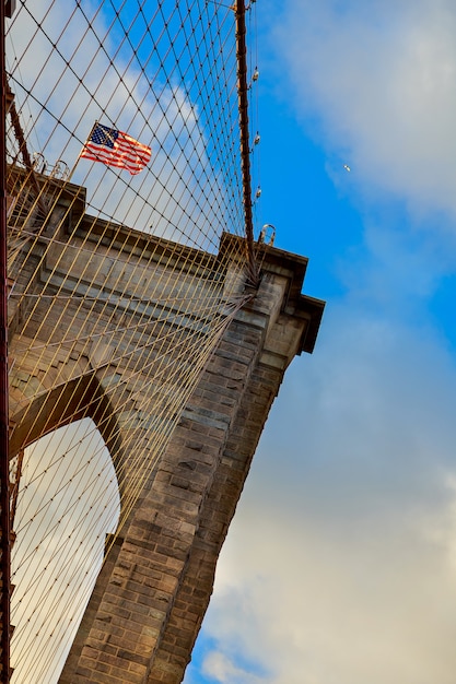 Powerful structure brooklyn bridge center pylon on a beautiful summer ...