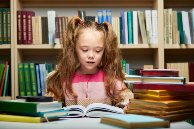 Preschooler Little Girl Reading A Book, Little Girls Bookcase