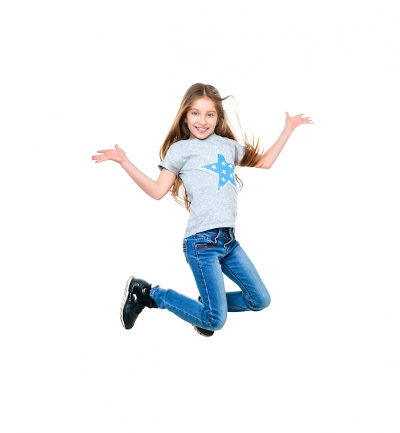 Premium Photo | Preteen girl dancing and jumping, isolated