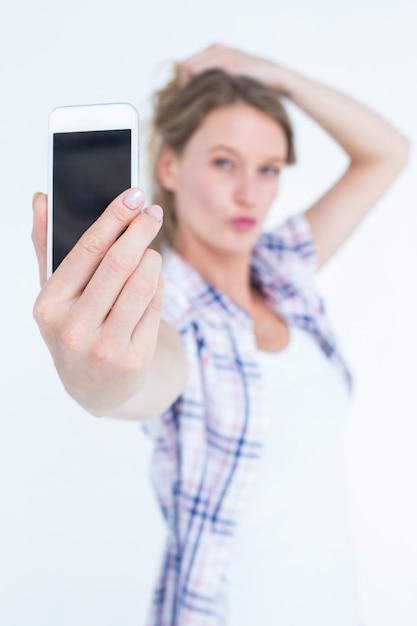 Premium Photo Pretty Hipster Taking Selfie With Smartphone