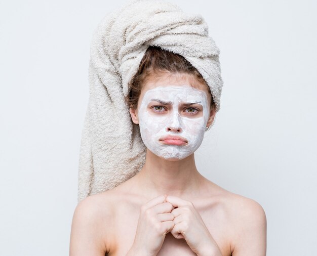 Premium Photo Pretty Woman With A Towel On Her Head Face Mask Naked Shoulders Attractive Look