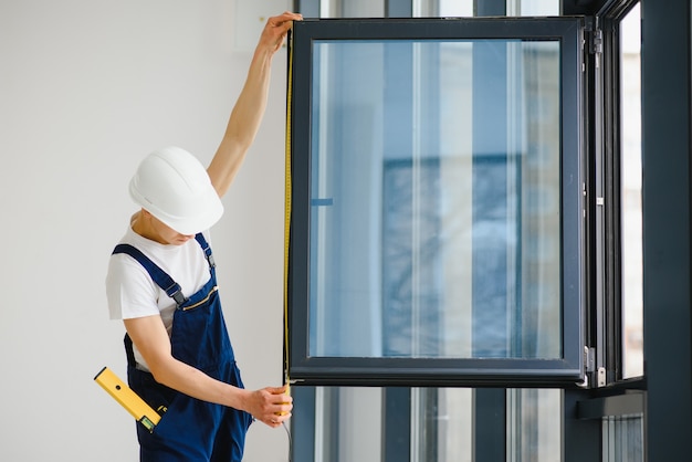 Premium Photo Professional Handyman Installing Window At Home
