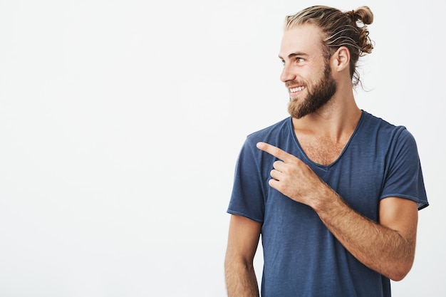 Profile of cheerful handsome man with fashionable