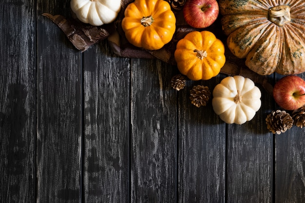 Premium Photo | Pumpkin, apple and pine cone