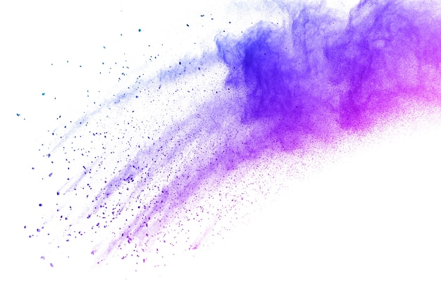 Premium Photo | Purple color powder explosion on white background