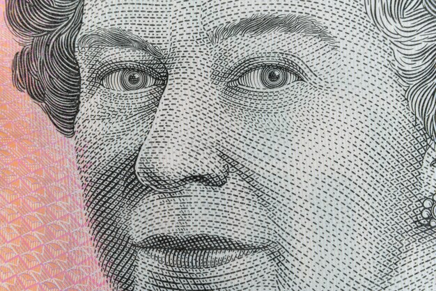 Queen elizabeth ii: ultra macro shot on australian five dollar banknote. Premium Photo