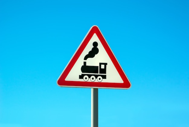 Premium Photo Railroad Level Crossing Sign Without Barrier Or Gate Ahead The Road Beware Of Train Roadside Steam Engine Locomotive Signage Road Sign On Signpost Pole Train Sign Railroad Ahead