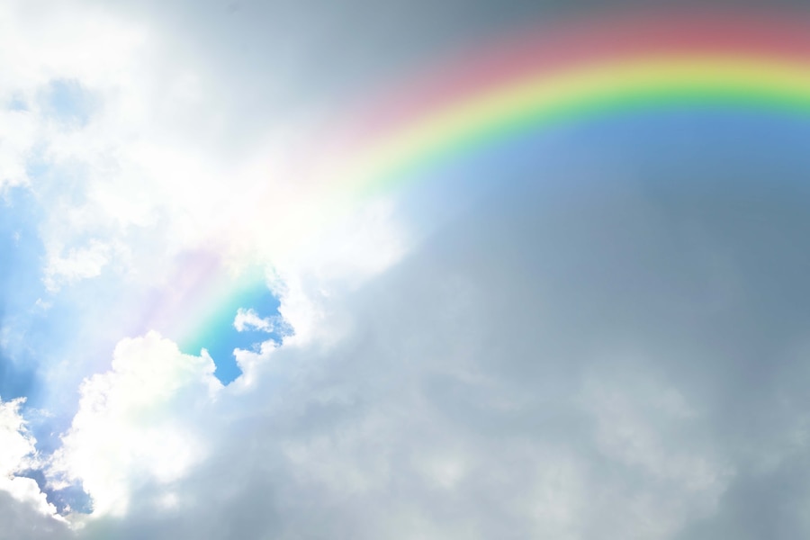 Premium Photo | Rainbow of natural sky with blue sky and white clouds