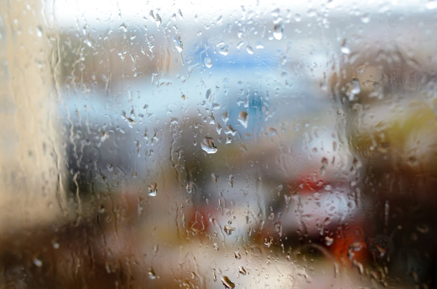 Premium Photo | Raindrops on the street window