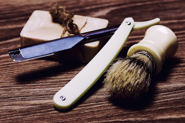 Premium Photo | Razor sharp soap brush retro