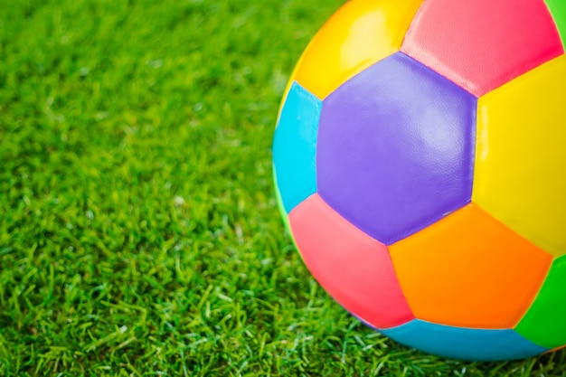 Real Leather Colorful Multi Colour Soccer Ball On Green Grass Photo Free Download 4331