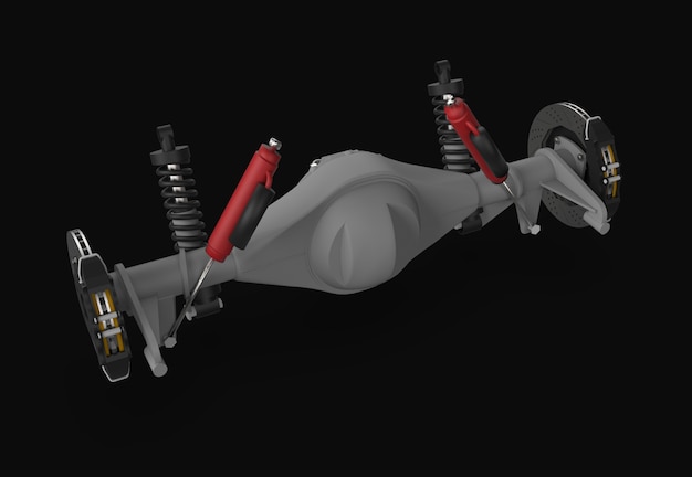 Premium Photo | Rear axle assembly with suspension and brakes. red dampers