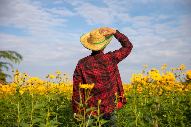 red shirt with yellow flowers