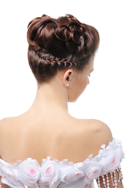 モダンなウェディングヘアスタイル エレガントな若い花嫁の背面図 無料の写真