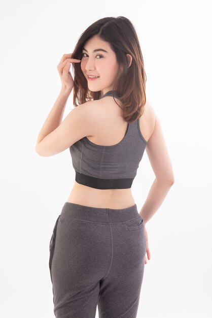 Download Premium Photo | Rear view of young asian woman wear sport ...