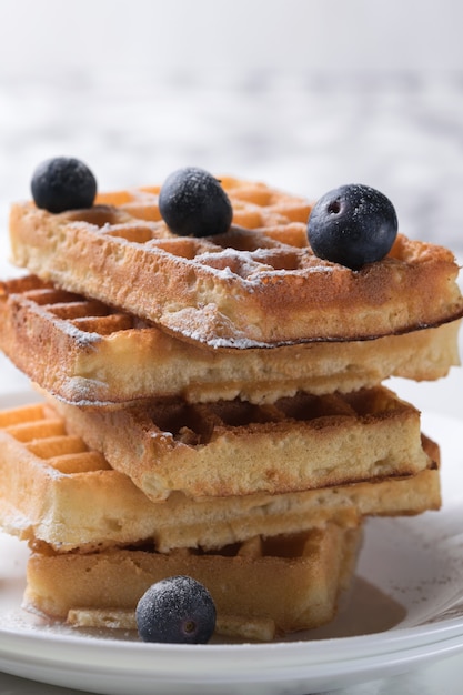 Premium Photo | Rectangular waffles on a white plate