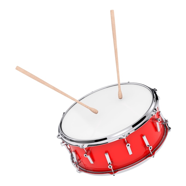 Premium Photo | Red bass drum with pair of drum sticks on a white ...